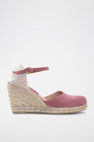 Sandali con zeppa in pelle - Bianco, beige e rosa