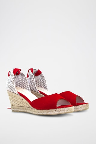 Sandali con zeppa in pelle - Bianco, beige e rosso