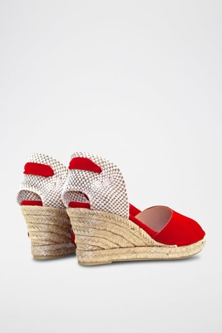 Sandali con zeppa in pelle - Bianco, beige e rosso