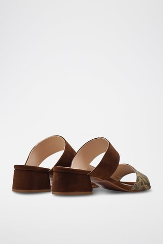 Sandali con tacco in pelle - Nero, beige e marrone