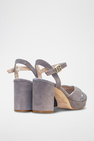 Sandali con tacco in pelle scamosciata - Grigio