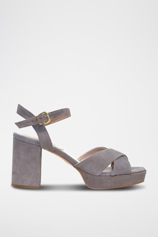 Sandali con tacco in pelle scamosciata - Grigio