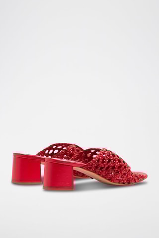 Sandali con tacco in pelle - Rosso