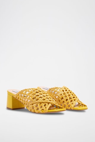 Sandali con tacco in pelle - Giallo