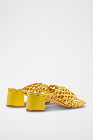 Sandali con tacco in pelle - Giallo