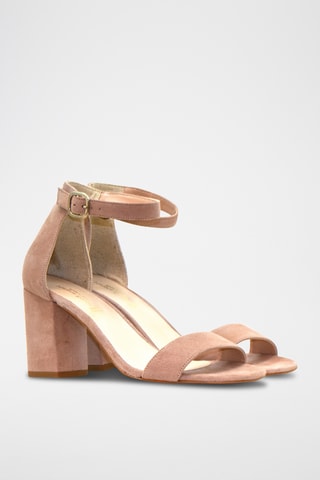 Sandali con tacco in pelle scamosciata - Nude