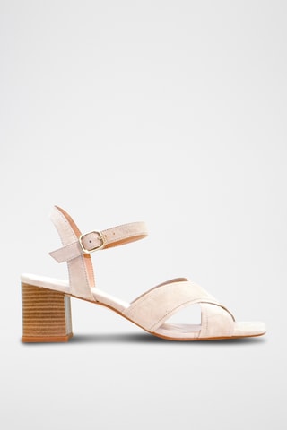 Sandali con tacco in pelle scamosciata - Beige