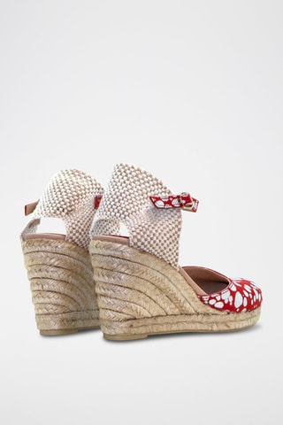 Sandali con zeppa in pelle - Bianco, beige e rosso