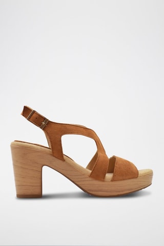 Sandali con tacco in pelle scamosciata - Marrone