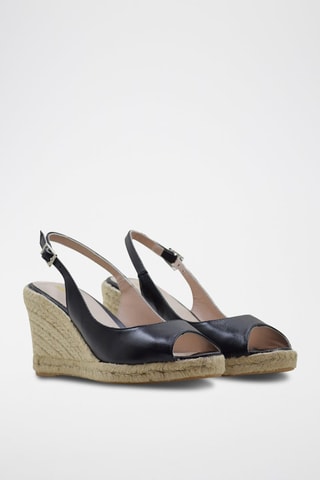 Sandali con zeppa in pelle nappa - Nero e beige