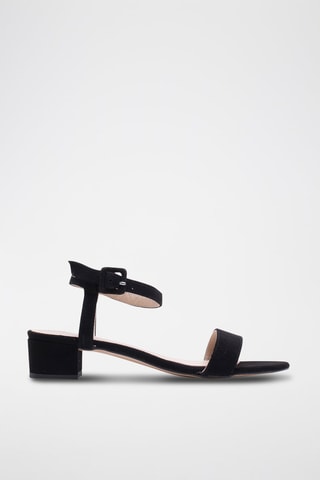 Sandali con tacco in pelle scamosciata - Nero