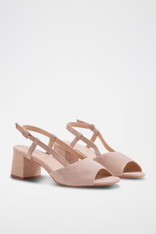 Sandali con tacco in pelle scamosciata - Beige