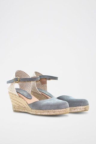 Sandali con zeppa in pelle - Beige e grigio