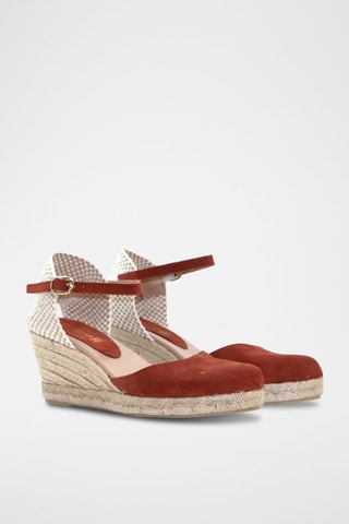Sandali con zeppa in pelle - Bianco, beige e rosso