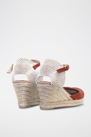 Sandali con zeppa in pelle - Bianco, beige e rosso