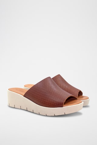 Sandali con tacco in pelle - Marrone