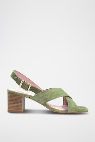 Sandali con tacco in pelle scamosciata - Kaki