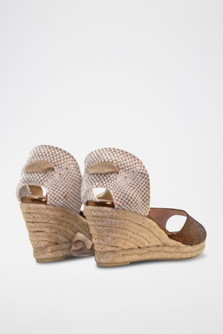 Sandali con zeppa in pelle - Bianco, beige e marrone