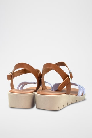 Sandali con zeppa in pelle - Grigio