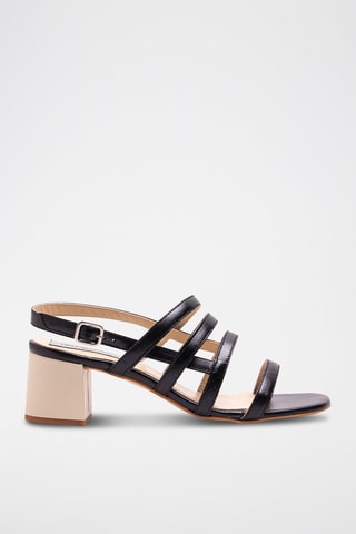 Sandali con tacco in pelle - Nero