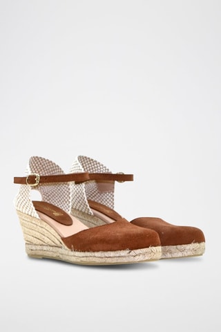 Sandali con zeppa in pelle - Bianco, beige e marrone