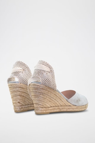 Sandali con zeppa in pelle - Bianco, beige e argentato