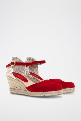 Sandali con zeppa in pelle - Bianco, beige e rosso