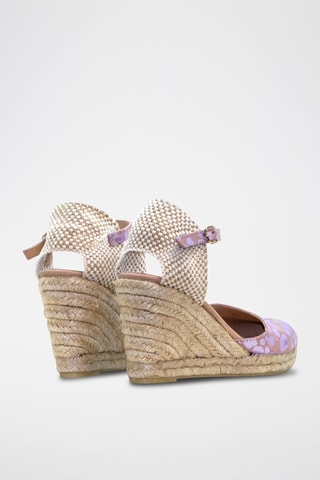 Sandali con zeppa in pelle - Beige, viola e rosa