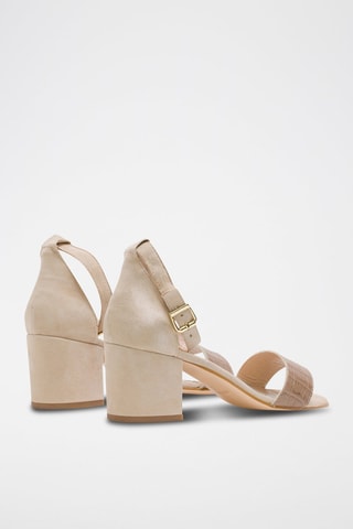 Sandali con tacco in pelle - Beige