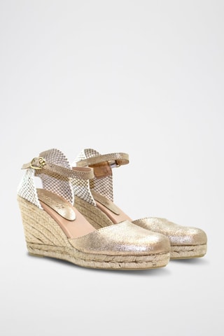 Sandali con zeppa in pelle - Bianco, beige e dorato