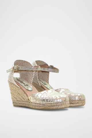 Sandali con zeppa in pelle - Bianco e beige