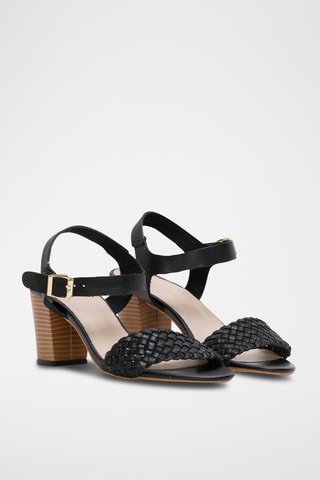 Sandali con tacco in pelle - Nero