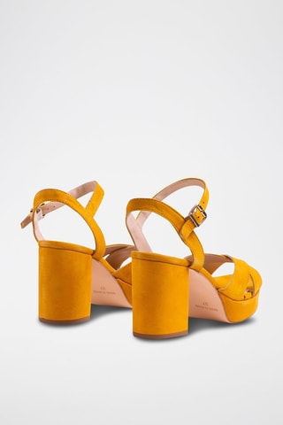 Sandali con tacco in pelle scamosciata - Giallo