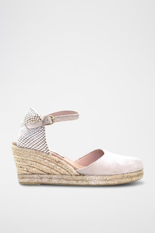 Espadrillas con zeppa in pelle scamosciata - Nude