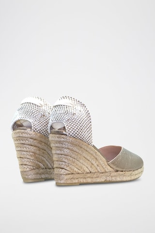 Sandali con zeppa in pelle - Beige e dorato