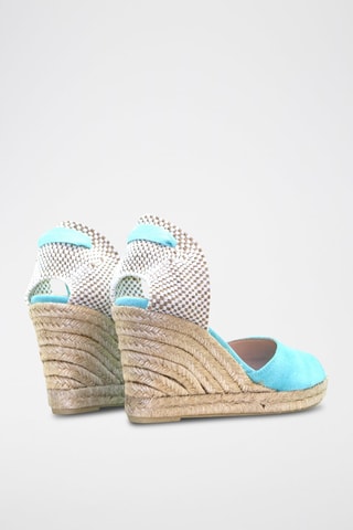 Sandali con zeppa in pelle - Bianco, beige e blu
