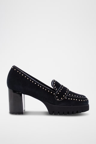 Mocassini con tacco in pelle scamosciata - Nero