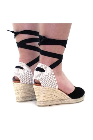 Espadrillas con zeppa in pelle scamosciata - Nero