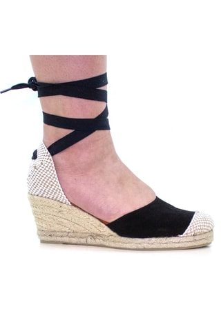 Espadrillas con zeppa in pelle scamosciata - Nero
