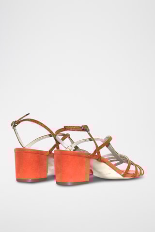 Sandali con tacco in pelle scamosciata - Rosso