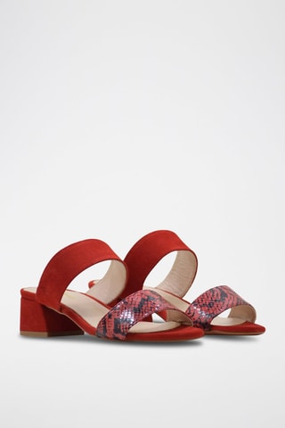 Sandali con tacco in pelle - Nero e rosso