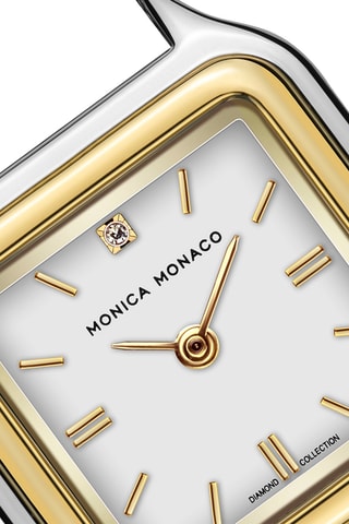 Stalen Quartz Horloge met Diamant - Goudkleurig en Zilverkleurig