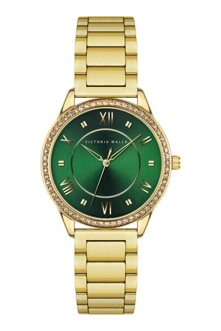 Stalen Quartz Horloge - Goudkleurig en Groen