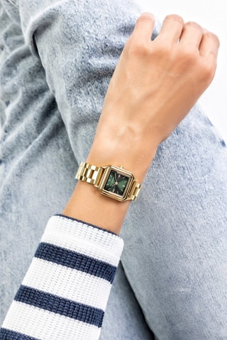 Stalen Quartz Horloge Goudkleurig en Groen  - Emily Westwood