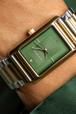 Stalen Quartz Horloge met Diamant - Goudkleurig en Zilverkleurig