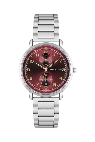 Stalen Quartz Horloge - Zilverkleurig en Bordeauxrood