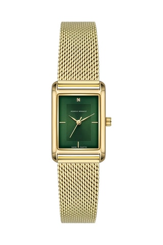 Stalen Quartz Horloge met Diamant - Goudkleurig en Groen