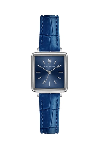 Leren Quartz Horloge Marineblauw en Zilverkleurig - Marc Malone