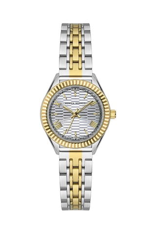 Stalen Quartz Horloge met Diamanten - Zilverkleurig en Goudkleurig - Monica Monaco