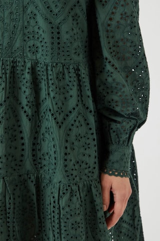 Vestido evasé de algodón orgánico con bordado inglés - Verde oscuro - Yas